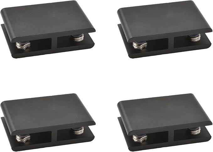 INCREWAY Glass Clamp, 4 Pack Adjustable Double Side Aluminum Alloy Glass Shelf Support Bracket, Glass Clip Clamp Holder for 5-8mm Thickness, 180 Degrees, Black