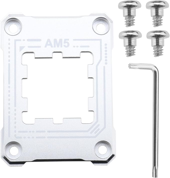 AM5 CPU Holder AM5 Anti-Bending Contact Frame with 4Pcs Screws & 1x Screwdriver Corrective Anti-Bending Fixing Frame 75x56mm/ 2.95x2.2in Silver