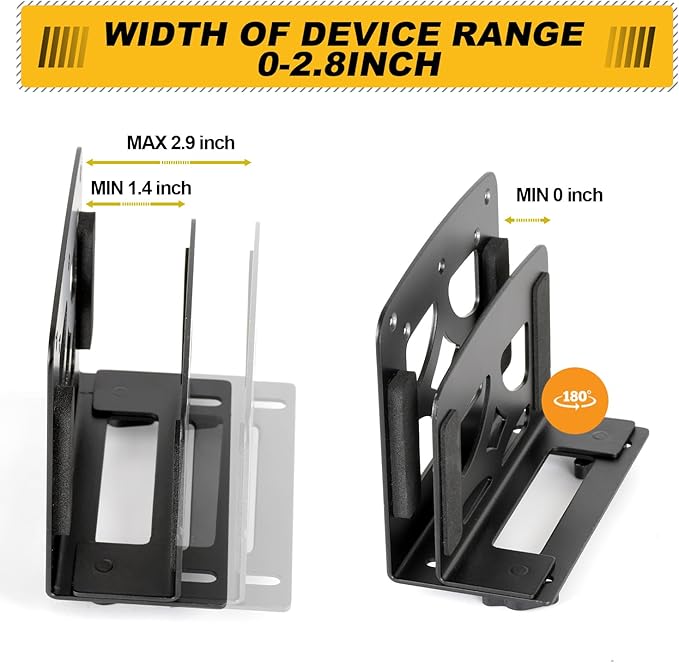 Adjustable Small Device Holder, Wall Mount or VESA Mount Streaming Media Player Stand for WII, Switch, Laptop, PC, PS4, Cable Boxes, Modems,Router,Power,mini pc,Mac mini,OptiPlex MFF etc.
