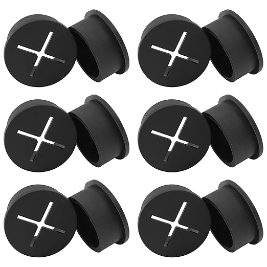 12pcs 1 Inch Cable Grommet, Flexible Desk Grommet, Cable Cord Hole Plug Wire Hole Cover for Desk, Table, Wire Pass Through (Black)