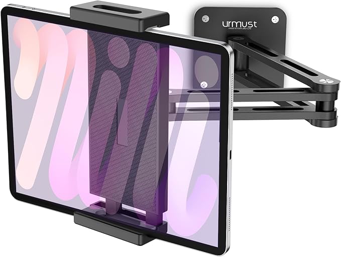 Urmust Adjustable Tablet Wall Mount, iPad Wall Mount Holder with 360° Swivel, Extendable Wall Mount for 4.7-13" Phones & Tablets, Long Arm Foldable Bracket for iPad Pro/Air/Mini,Galaxy Tab, Kindle