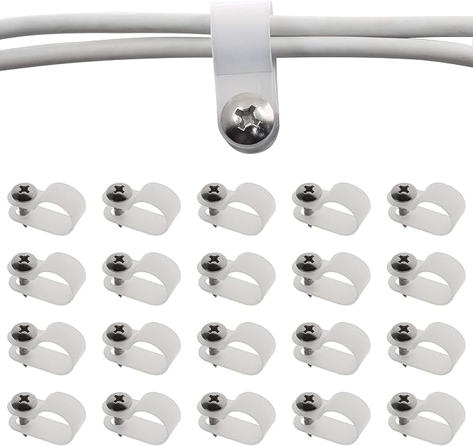 Bonsicoky 50Pcs 1/2 Inch Rope Light P-Style Clips with Screws, Cable Clip Wire Clamp Cable Organizer Cord Holder for Wire Management