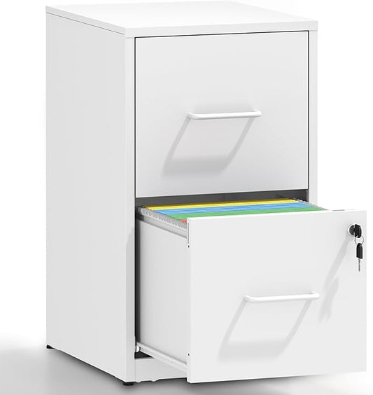 IKIMI 2 Drawer File Cabinet with Lock,White Metal Filing Cabinets for Home Office,Steel Vertical File Cabinet,Heavy Duty Metal Storage Cabinet for Letter Size Files,Assembly Required