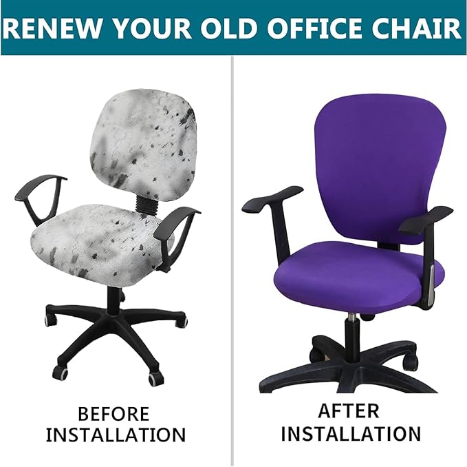 Office Computer Chair Cover Stretch Universal Jacquard Seat Slipcover 2 Piece for Desk Rotating Armless Chair, Removable Washable Anti-dust Chair
