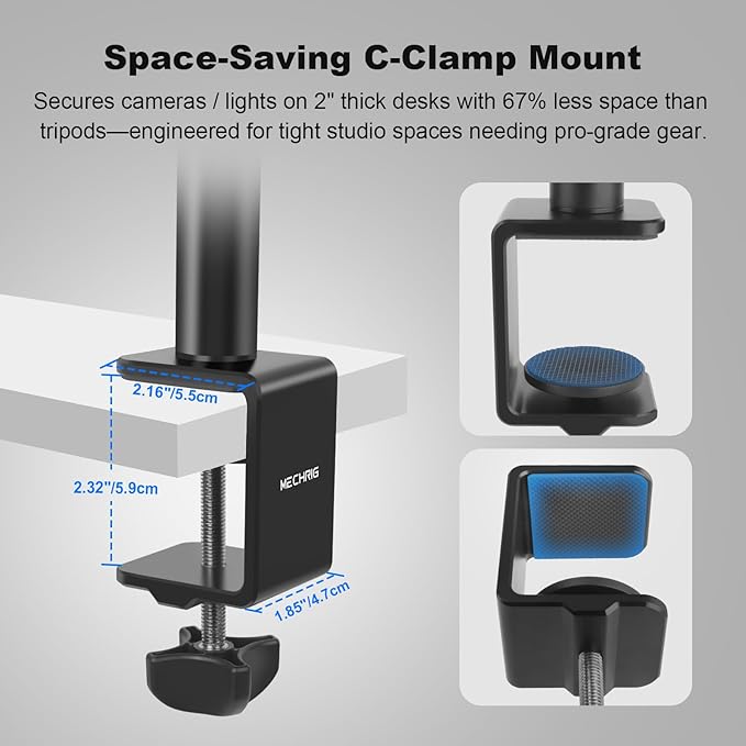 Camera Desk Mount Table Stand with Magic Arm & Ball Head, Table Light Stand with C Clamp, Webcam Desk Camera Mount for DSLR Ring Light Mic Live Streaming Vlog (811003)