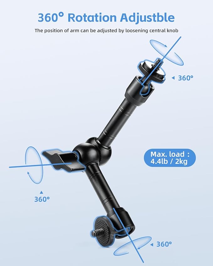 UTEBIT 9 inch Magic Arm with Super Clamp, 360° Ball Heads with 1/4" & 3/8" Threads Screws Articulating Magic Arm Camera Mount for Monitor, Flash, LED Light, Microphone, Camera Cage, Action Camera