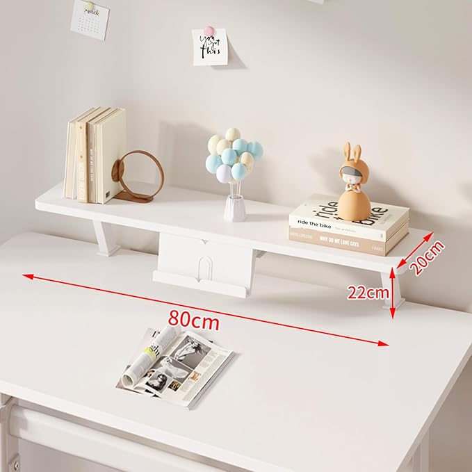 Clamp on Desk Shelf, Desktop Extender Klemmbares Schreibtisch Organizer Regal Adjustable Floating Desks Shelf for Office, Dorm, Home Desk Organization (White-with Reading Stand, 31.5x7.8in/80x20cm)