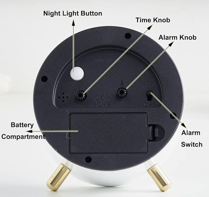 SHISEDECO Alarm Clock with Backlight, 4.5 inches Bedside Analog Non-Ticking Silent Small Deskclock with Arabic Numerals, Battery Operated Round Tableclock for Living Room, Bedroom (Blue)