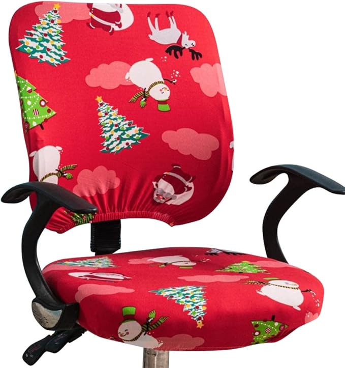 VIOKKO Christmas Office Chair Cover Xmas Stretchable Computer Desk Chair Seat Covers 2 Piece Waterproof Swivel Chair Protective Slipcover (Merry Christmas - Red)