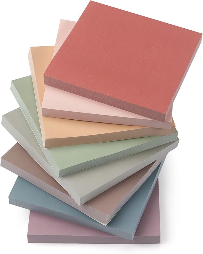 Osboo Sticky Notes 3x3 Self-Stick Notes Pads with 8 Morandi Colors, Easy to Post for Office, School, Home, 8 Pads/Pack, 80 Sheets/Pad