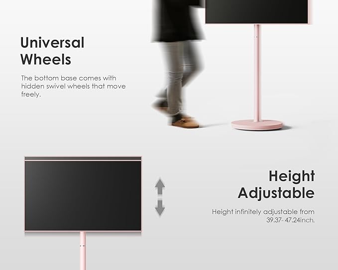FITUEYES Design Mobile Rolling TV Cart for 32-65 Inches Television, Modern Corner TV Floor Stand on Wheels Fits Max VESA 400x400mm, V2 Portable Smart Television Cart,Pink, Master Series