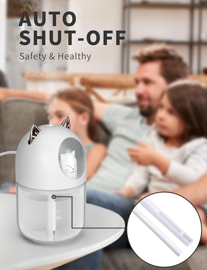 Cool Mist Humidifier,300ml Mini Humidifiers with Night Light,Waterless Auto-Off Air Humidifier,20dB Quiet Humidifiers for Bedroom,Car, Plant for Girl Boy
