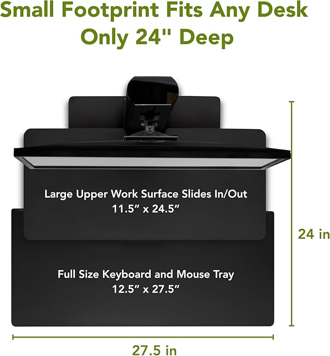 Perfect POSTURE Sit2Stand Standing Desk Converter with Dual Monitor Mount – 18” Height Adjustable Sit-Stand Workstation – Black