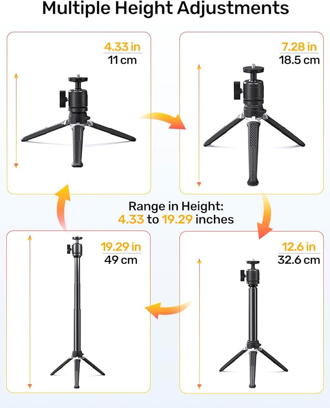 Webcam Tripod for Desk, Extendable Web Cam Stand Mount with Phone Holder for Logitech Webcam C920 C922 C922x C925e C930 C930e C615 Brio 4K NexiGo N60, GoPro Camera and Ring Light with 1/4" Thread