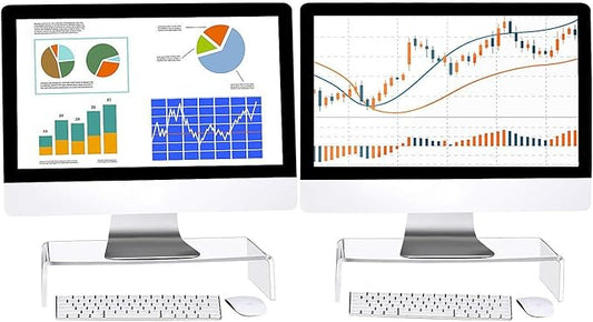 Jetec 2 Pcs Acrylic Monitor Stand Desktop Video Acrylic Monitor Riser Desk Shelf Computer Stand for Laptop TV Computer Screen Desk Organizer Teacher's Day Supplies (Clear, 16 x 8 x 3 Inch)