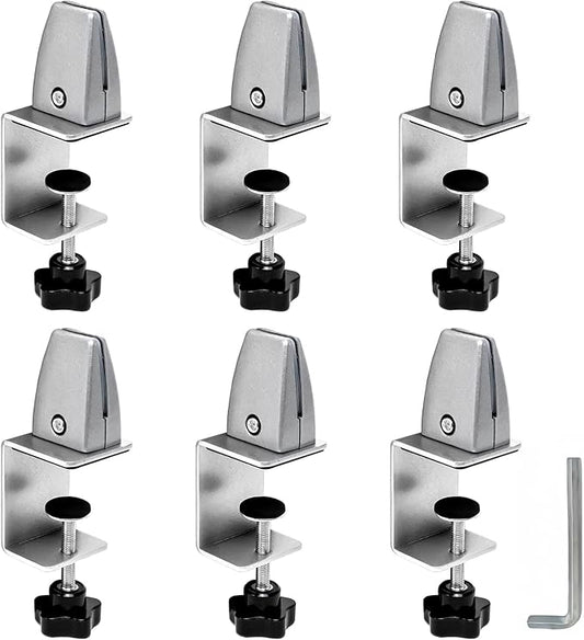 6-Pack Desk Shield Clamp for 2 to 20mm Thick Panel, Adjustable Desk Divider Clips, Aluminum Sneeze Guards, Desk Privacy Panel Clamps for Offices, Stores, Schools