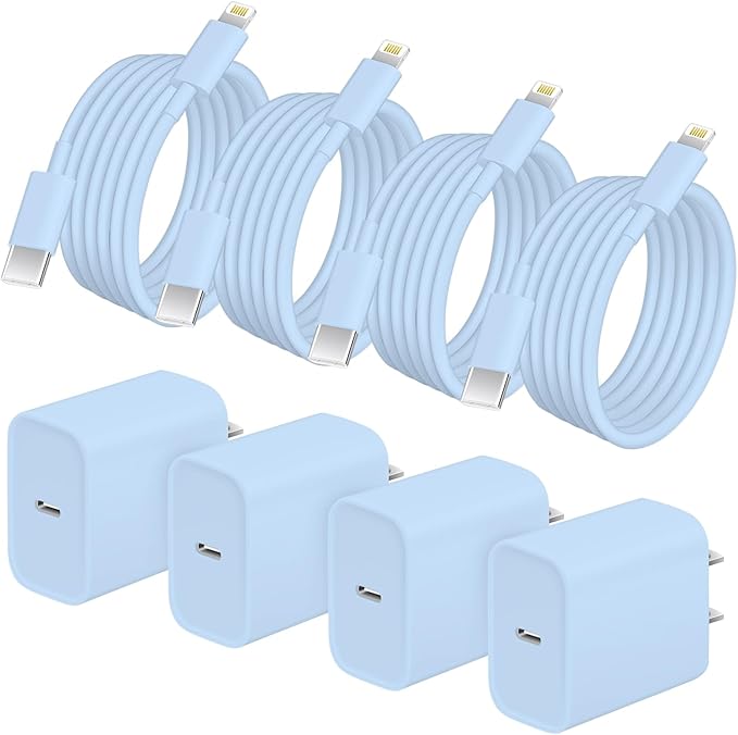 AISNI 4 Pack 6 ft Fast Charger Cord Compatible with iPhone 14 13 Charger Fast Charging Block 20W PD USB C Charger Fast Charger for iPhone 14/13/12 Pro Max, 14 Plus,XR,XSMAX-Blue
