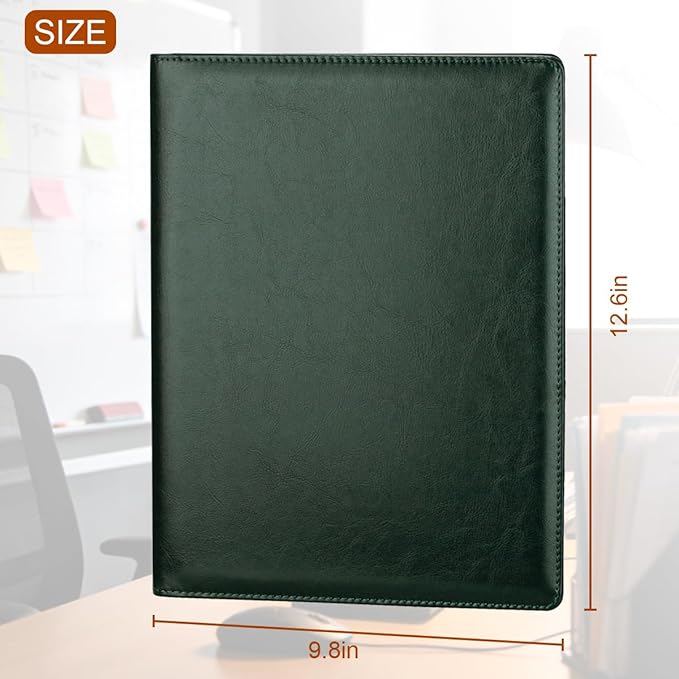 Padfolio Portfolio Binder, Faux Leather Folder, Resume Interview Legal Document Organizer, Letter Sized Writing Pad w/Business Card Holder, A4 Professional Folio for Office Conference (Green)
