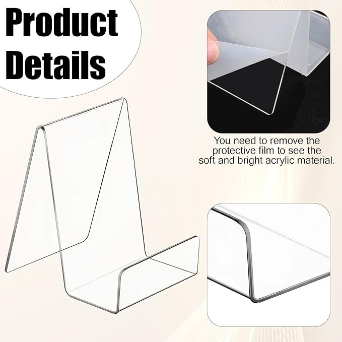 20 Pack Acrylic Book Stand 3x4 Inch Clear Easel Stand for Displays, Book Display Holder, Display Stands for Album, CD, Magazine, Postcard, Picture, Plate, Artworks, Phone, Tablet