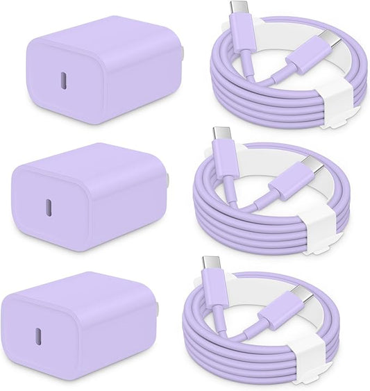 3 Pack AISNI Fast Charger Block Compatible with iPhone 17 16 15 Charger Fast Charging USB C Charger Long Type C Chargers Cord 6 FT for iP17 Air/17 Pro Max/16/15 Pro Max Series and Type C Device-Purple