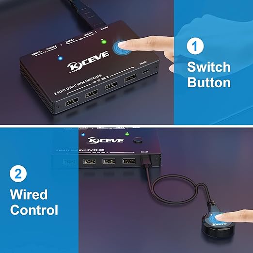 USB-C KVM Switch 2 Monitors 1 Computer, 2 Ports Type-C USB-C Switcher Support 4K@60Hz for 2 PC Share Keyboard Mouse and Monitor, Suppprt PD Fast Charging