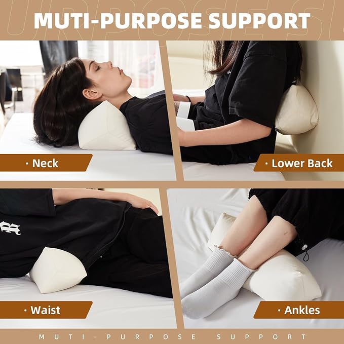 Buckwheat Pillow - Adjustable Buckwheat Neck Pillow(17x6) to Provide Firm Support, Neck Roll Pillow for Side and Back Sleepers, Bolster Pillow with Organic Pillowcase, Triangle Pillows