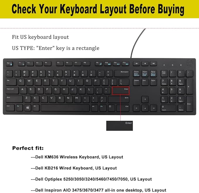 Keyboard Cover for Dell KB216 KB216p KB216d Keyboard/Dell KM636 Keyboard/Dell Optiplex 5250 3050 3240 5460 7450 7050 /Dell Inspiron AIO 3475 3670 3477 7700 Desktop-Colorful