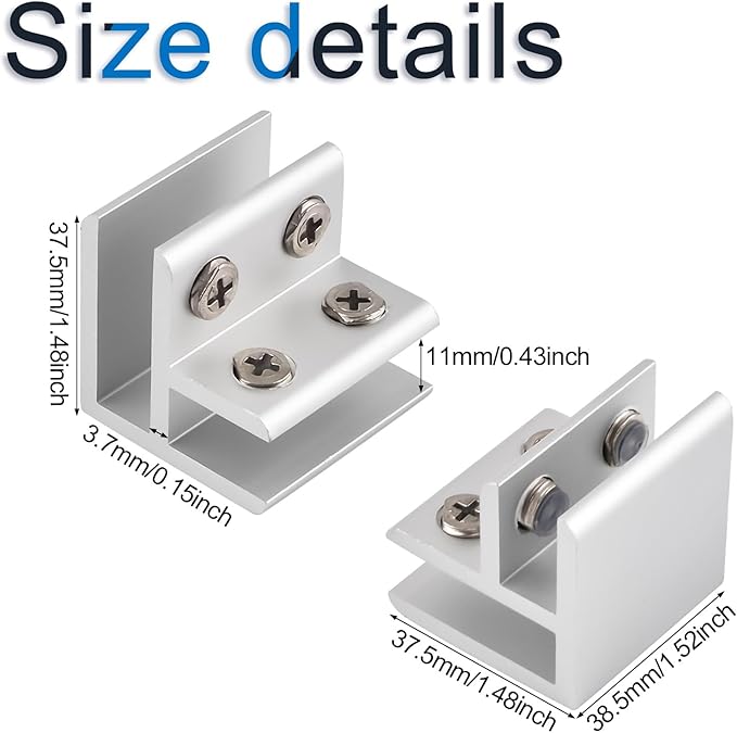 INCREWAY Glass Clamp, 4Pcs Adjustable 90 Degrees Glass Clips Aluminum Alloy Glass Shelf Support Bracket, Glass Holder Connector for 8-10mm Thick Glass