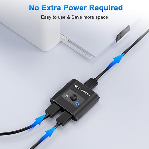 USB 3.0 Switch, Bi-Directional USB Switch 1 in 2 Out/2 in 1 Out, USB Switcher 2 Computers Sharing Devices Like for Printer, Keyboard, Scanner, Mouse, USB KVM Switch Compatible with Mac/Win/Linux