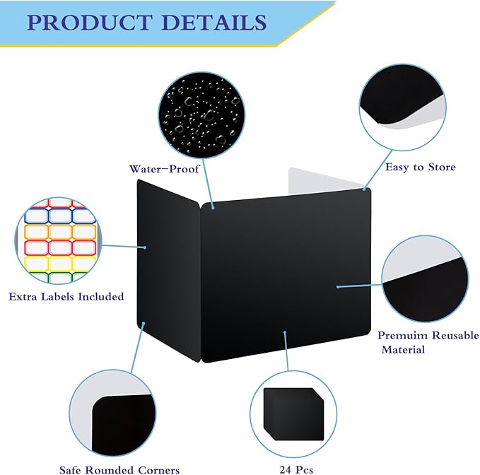 EARTHSON 24 Pcs Privacy Folders for Students, Privacy Dividers for Classroom, Study Carrel Desks Privacy Boards, Cardboard Privacy Shields Folder for School Teachers Home, Black