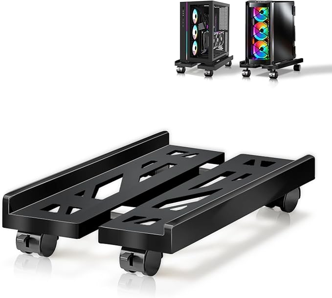 PC Stand, Mobile CPU Stand for Floor, Adjustable CPU Rolling Stand, Under Desk Computer Tower Stand, Computer Mobile Cart Holder with Locking Caster Wheels PC Tower Stand for Home and Office - Black