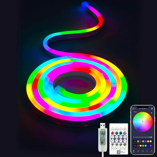 6.56FT/2M Smart IC USB Neon LED Strip Light, LED Light Strip with APP/Remote Control, Color Changing, Music Sync, Waterproof Flexible Lights Strip for Bedroom, TV Backlight, Ceiling Wall