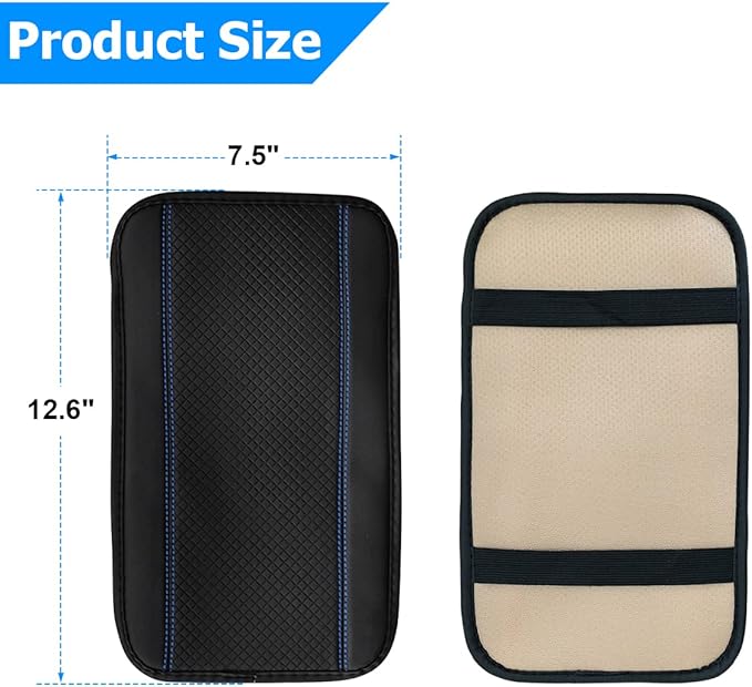 8sanlione Car Armrest Storage Box Mat, Fiber Leather Car Center Console Cover, Car Armrest Seat Box Cover Accessories Interior Protection for Most Vehicle, SUV, Truck, Car (Black/Blue)