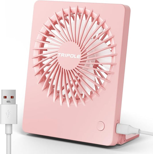 TriPole Mini Desk Fan USB Powered Portable Fan Small Personal Fan 3 Speeds Strong Airflow Table Fan for Travel Home Office Bedroom Desktop, 3.3ft Cable (No Battery, Pink)