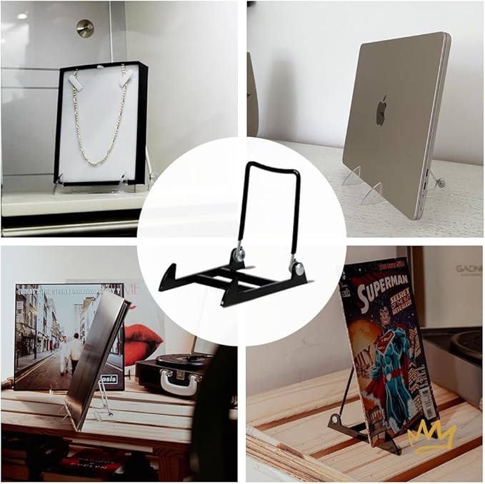 KINGDOM SOLUTIONS MADE IN USA 12-Pack Adjustable Acrylic Easels - Plate Stand - Sturdy Book Stand for Art, Pictures, Plates, Frames - Unique on the Market