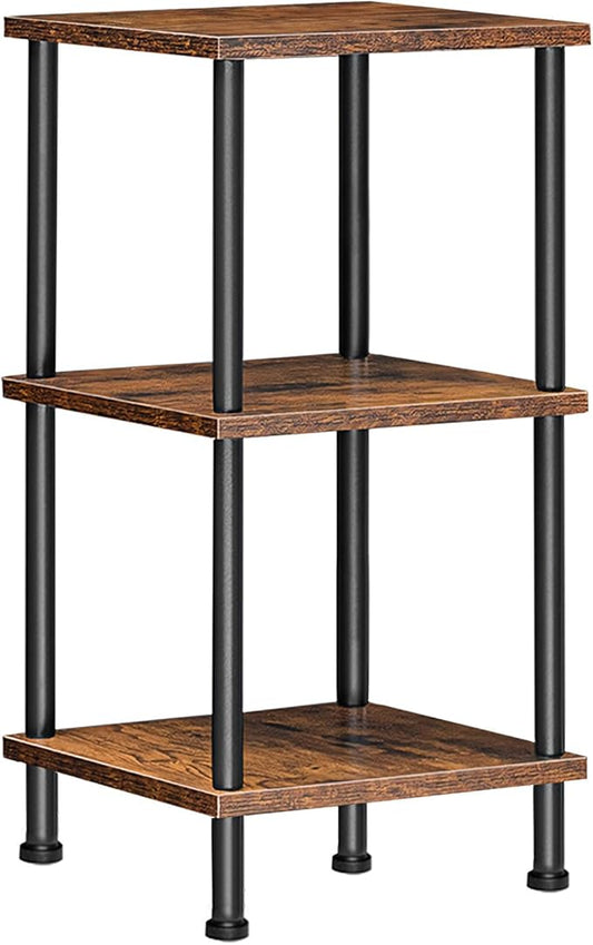 HOOBRO 3-Tier Corner Shelf Stand, Corner Square Rack Display Shelf, Tall Storage Plant Stand, Bookcase for Small Spaces, Living Room, Home Office, Kitchen, Rustic Brown and Black BF153CJ01