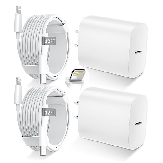 DiHines Phone 14 13 12 11 Fast Charger,12FT Long Phone Chargers Fast Charging Lightning Cable &20W USB C Charge Block,White