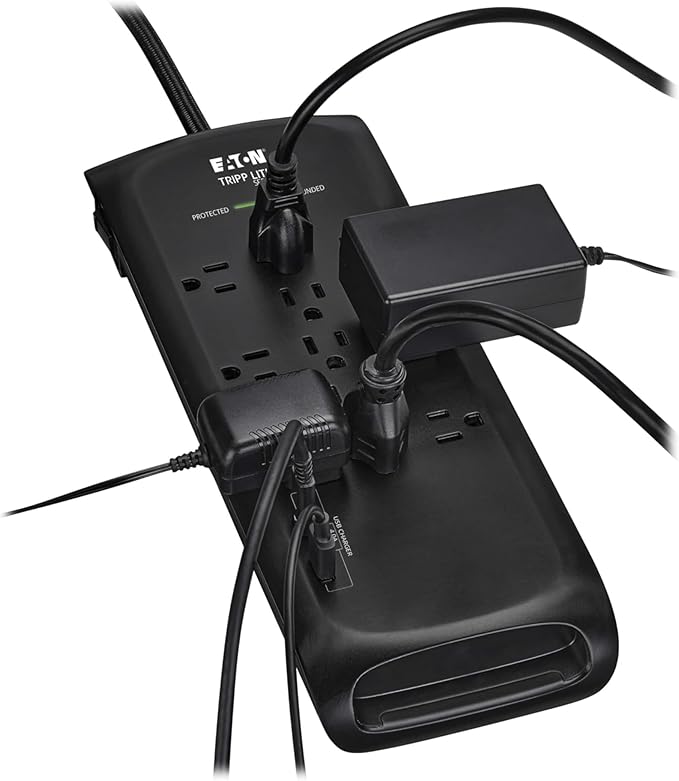 Eaton Tripp Lite Series Surge Protector Power Strip with Flat Plug Braided Extension Cord + 2 USB Charging Ports, 4200 Joules, 8ft Cable, Manufacturer's (TLP118DBUC)