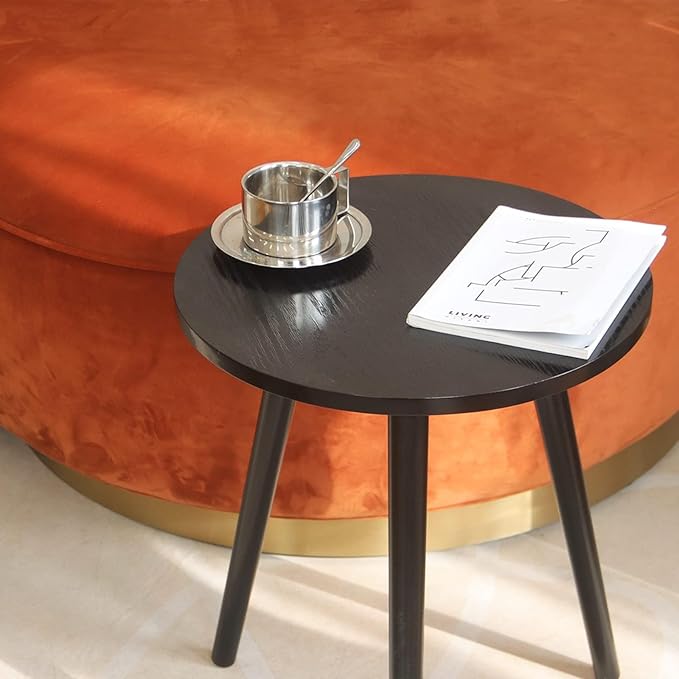 AWASEN Round End Table, Black Side Table Modern Home Decor Small Accent Table for Small Space Living Room, Bedroom and Balcony, Easy Assembly, 19.69''H x 15.7''D (Black)
