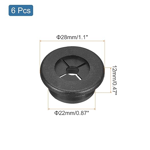 uxcell 6 Pcs Cable Cord Grommet, 7/8 Inch (22mm) Desk Grommet Flexible Rubber Grommets Wire Hole Cover Pass Through for Office Computer Desk Wire Organizer, Black