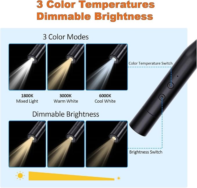 2 PCS LED Neck Reading Lights, 3 Color & 3 Brightness Options, 380° Adjustable Rechargeable Reading Lights for Books in Bed, Black Book Accessories, Ideal for Reading, Knitting, Repairing