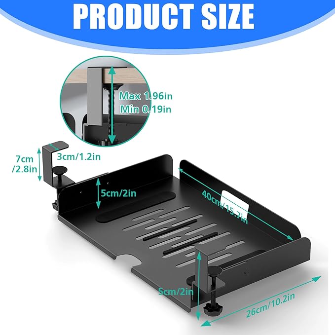 Screw-Mounted Under Table Tray 16x10 Metal Storage for Laptops, Tools & Gaming Setup Cable Management Desk Laptop Arranger Carbon Steel Desk Shelf