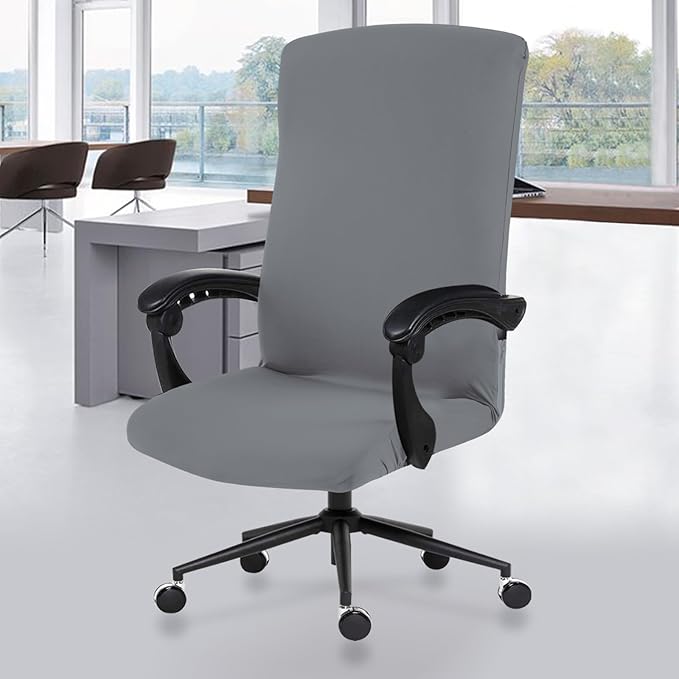 DIVA EN CAMINO DEC Stretchable Office Chair Cover with Durable Zipper, Soft Slipcover for Computer Desk Chair - Mid Gray
