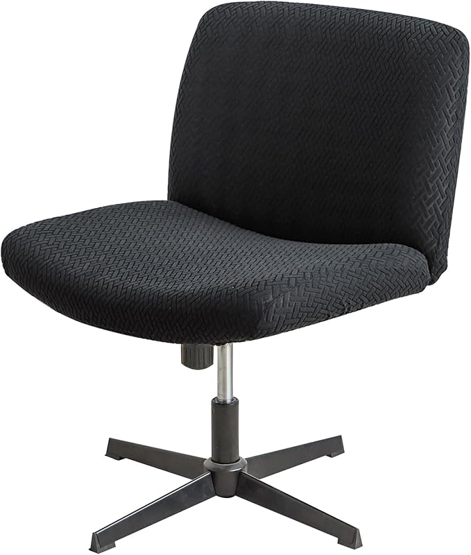 Criss Cross Chair Cover Armless Chair Slipcover Office Desk Chair Covers T-Shape Jacquard Mid Back Wide Seat Accent Chair Covers for Computer Chairs and Vanity Chairs(T Shape-Black)