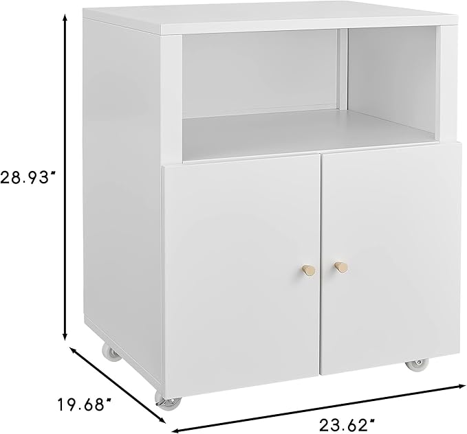 Heavy Duty Rolling Printer Cabinet with 2 Doors & Storage Shelf, Under Desk 3D Printer Stand, Mobile Metal File Cabinet for Garage Home Office, Small Spaces & Workshop White