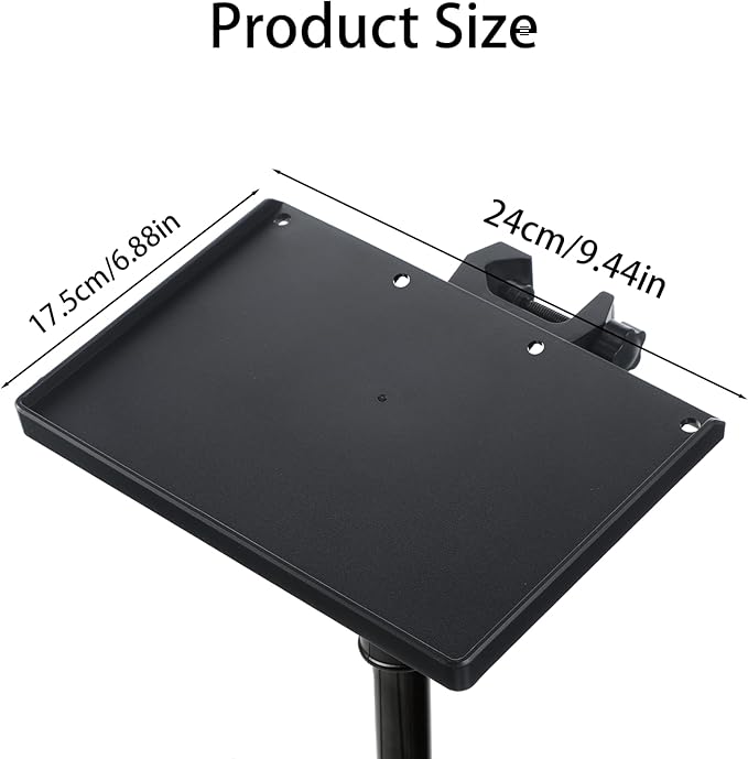 Microphone Stand Shelf Tray, 9.4" × 6.9" Plastic Shelf for Mic Stand Tray Clamp on Firm Rack Music Holder Adjustable with 4 Pound Capacity for Stage Music Sheet Recording Karaoke Podcast
