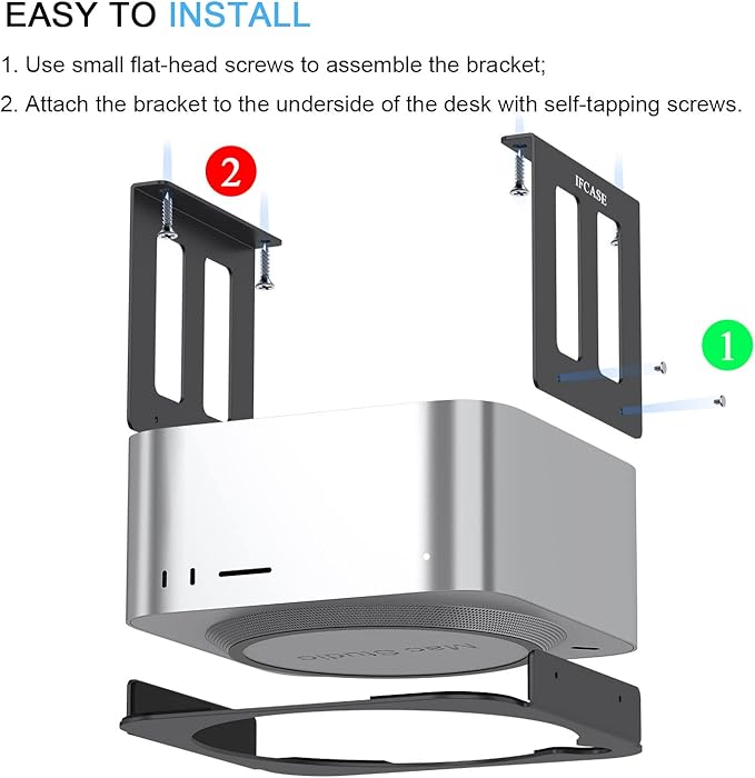IFCASE Aluminum Under Desk Mount for Mac Studio M4 M3 M2 M1 Max, Ultra with Anti-Scratch Pad (Black)