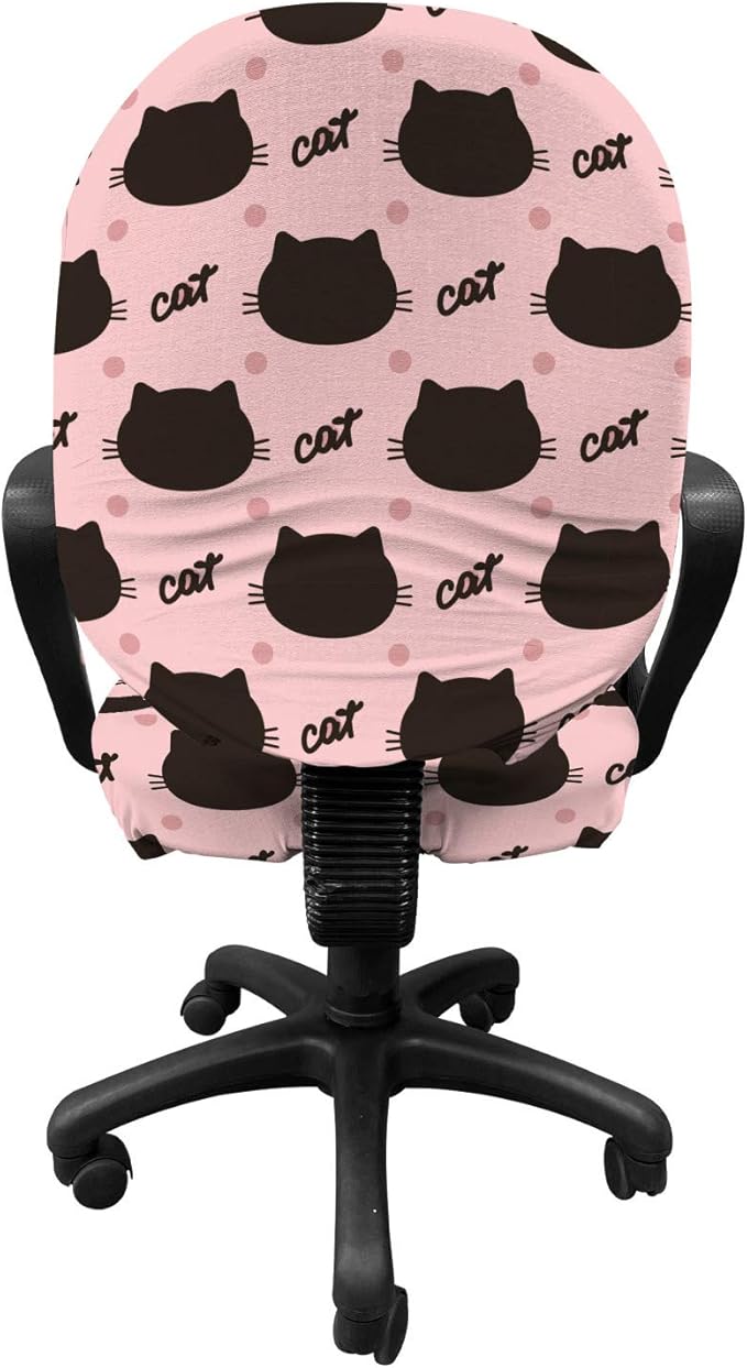 Ambesonne Cat Office Chair Slipcover, Kitted Head Silhouettes Hand Writing and Dots Design Abstract on Blushy Tone Back, Decorative Stretch and Washable Fabric Cover, Standard Size, Seal Brown Coral