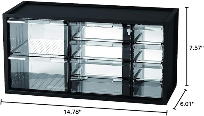 livinbox Plastic Desk Drawer Organizer w/10 Drawers, Clear Small Parts Storage w/Drawers, Arts, Craft, Medicine Vitamin, Teacher Toolbox, Stationary, Accessories, Dust-proof, Black A9-5244-BK