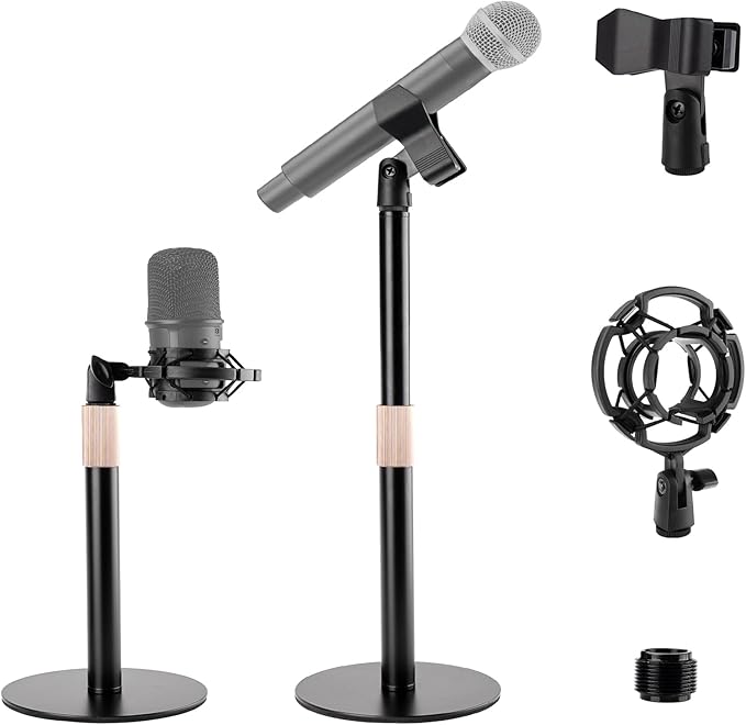 Mippko Desk Microphone Mic Stand, Adjustable Height Table Microphone Stand with Universal and Shock Mount Mic Clip, one 3/8"-16 Female to 5/8"-27 Male Adapter for Blue Yeti/BlueSnowball/SoloCast